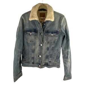 American Eagle Sherpa-Lined Denim Jean Jacket S Blue Casual Streetwear Festival